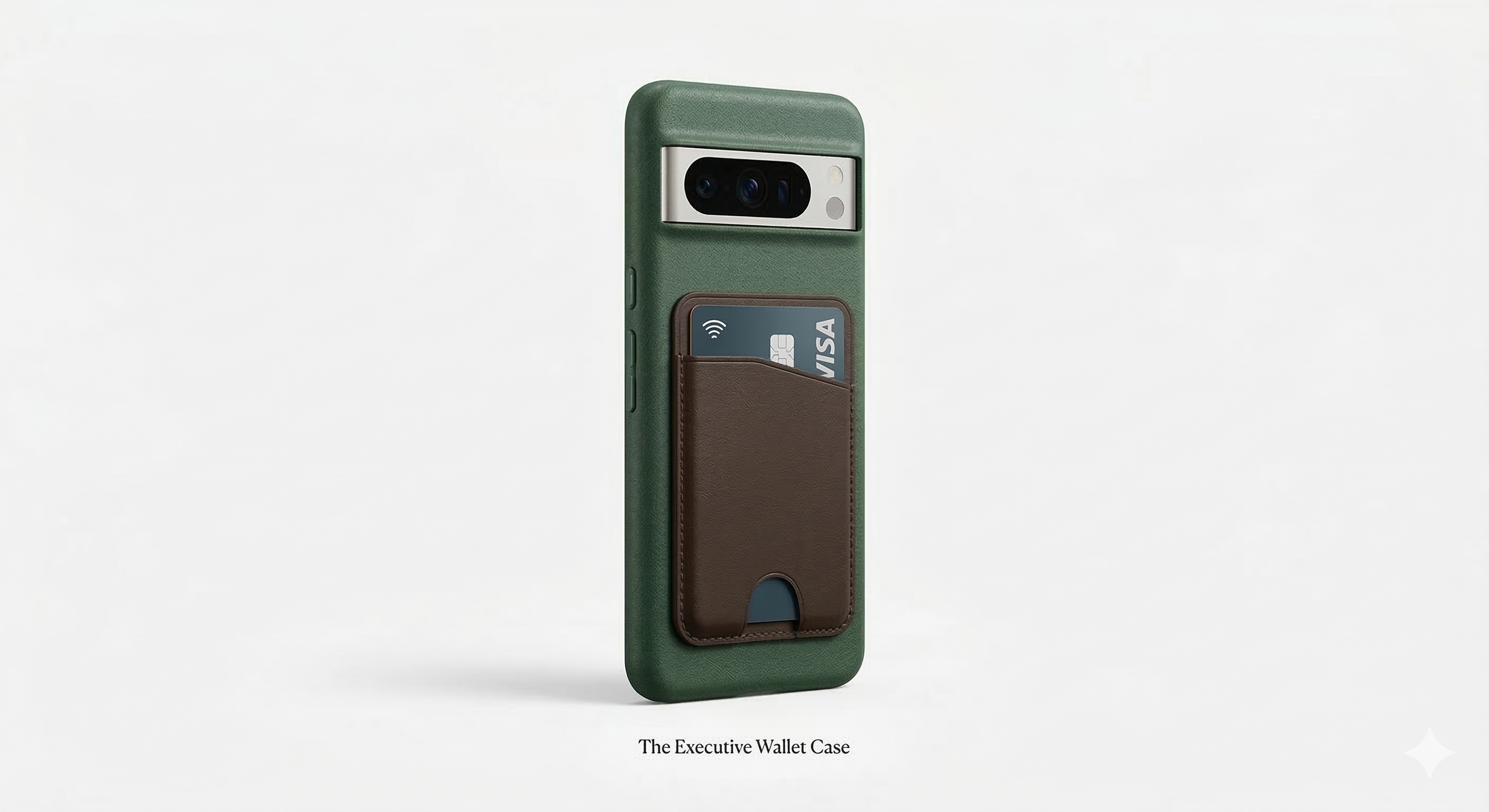 The Executive Wallet Case - Green phone case with brown card holder